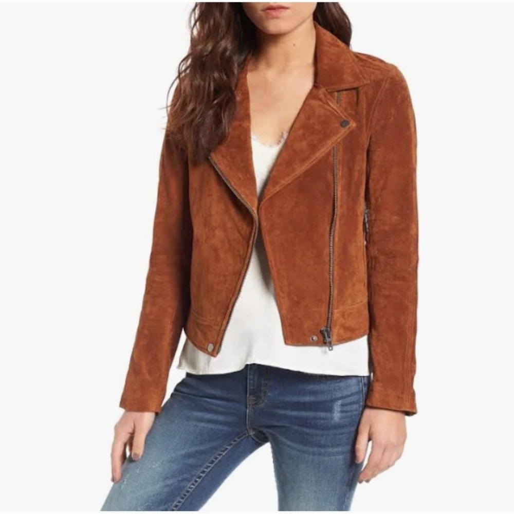 Blank NYC Suede Moto Biker Jacket (cognac)